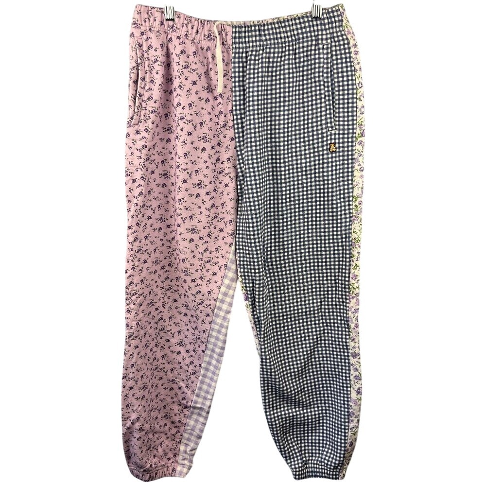 Teddy Fresh Patchwork Mixed Print Cotton Sweatpants Pants Size L‎ Pockets
